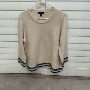 J.Crew womens Cream Sweater w/Black Trim wool boxy Grandpa style slouchy Large